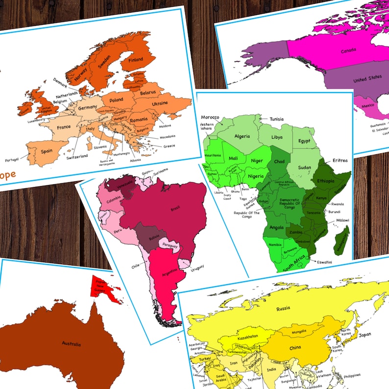Montessori World Map Printable Geography Unit Homeschool - Etsy