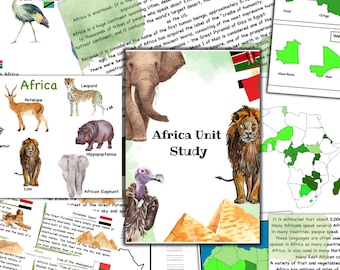 Africa unit study printable, Africa puzzle,   Africa 3 part cards , Africa animals, Africa landmarks, Africa map, continent puzzle