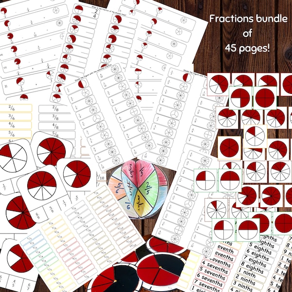 Fractions bundle printable, Montessori fractions, Fractions unit, Montessori math unit, Fractions Puzzle, Fractions worksheets