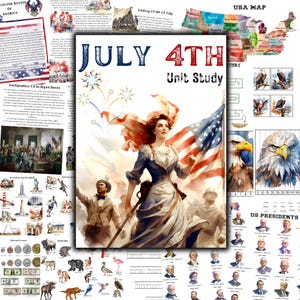 4. Juli Einheitsstudie, US-Geschichte, amerikanische Einheit für Unabhängigkeit, USA Karte druckbar, Gedenktag, Plakat amerikanischer Präsidenten, US-Wahrzeichen
