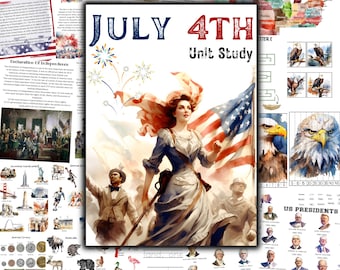 July 4th Unit study, US history, American Independence unit, USA Map printable, Memorial day, American Presidents poster, US landmark
