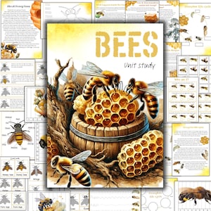 Studio unitario sulle api mellifere, Puzzle stampabile sulle api mellifere, Anatomia delle api mellifere, Schede in 3 parti sulle api mellifere, Materiale stampabile sulle api mellifere, Studio unitario sulla natura,