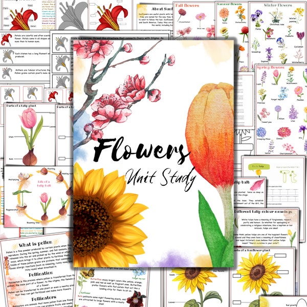 Flowers unit study,Parts of flower, sunflower life cycle, spring unit study,  Parts of tulip, life of tulip bulb, nature study, flower parts