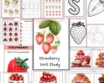 Puede incluir: Un estudio de unidad de fresa imprimible para niños con actividades como un juego de grande a pequeño, un juego de memoria de formas, un trazado de fresas, un juego de palabras y un punto a punto de la letra S. El estudio de unidad también incluye un pastel con temática de fresa y un croissant con temática de fresa.