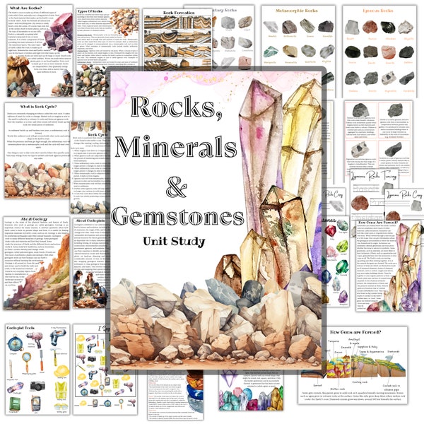 Rocks mineral gemstones units study, Rocks printables, Geology unit, Geology homeschooling, Earth anatomy, Montessori Geology 3 part cards,