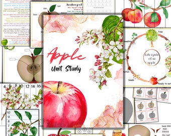 Apple unit study, apple anatomy, parts of an apple, apple printable activities, apple life cycle,