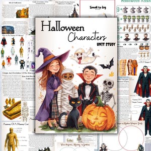 Halloweenfigurer enhetsstudie, Halloween lektionsplaner, Halloween utskrivbara material, Mytologi enhet, Halloween historia, Halloween kostymer