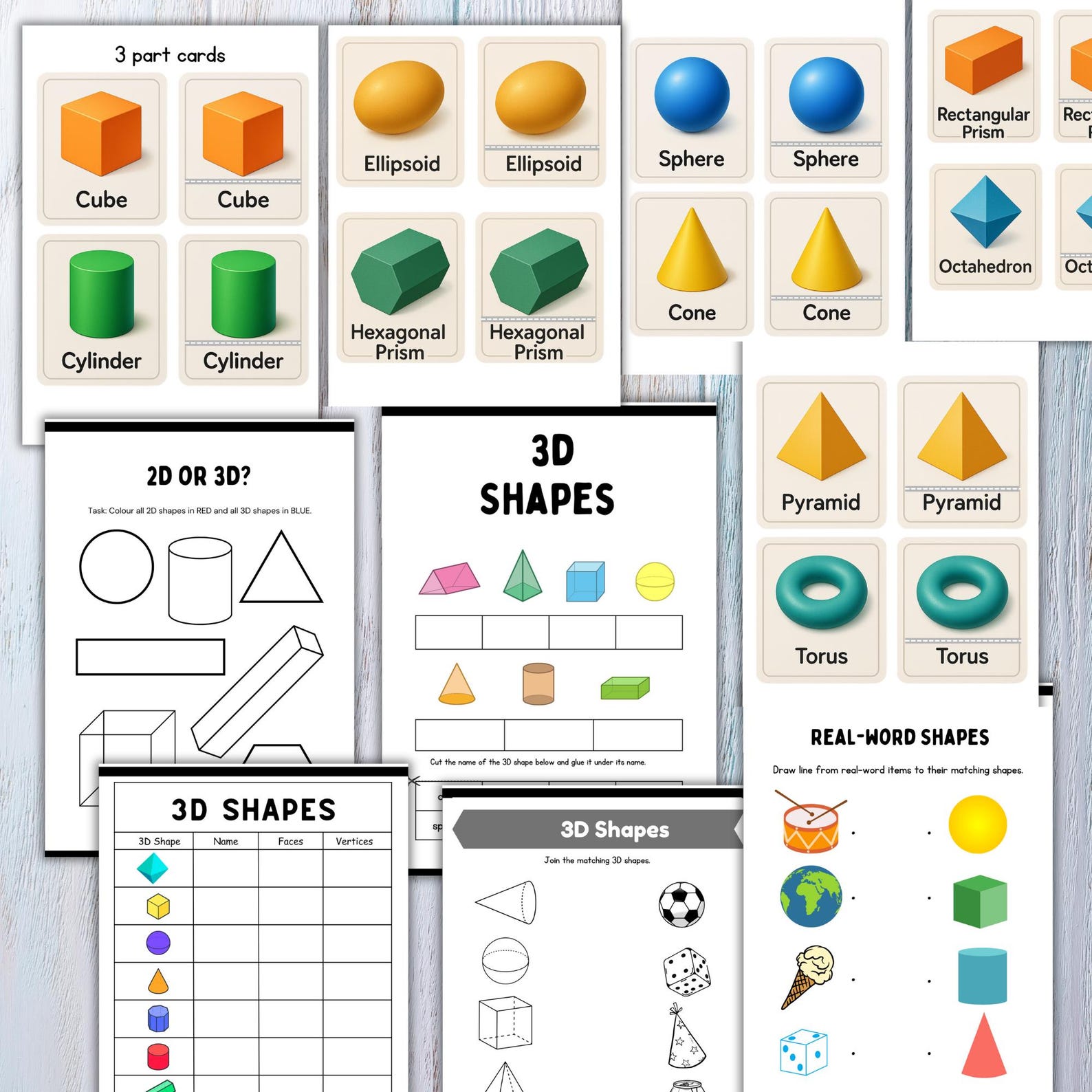 3D Shapes Worksheets, 3D Shapes Binder, 3D Shapes Printable Activities ...