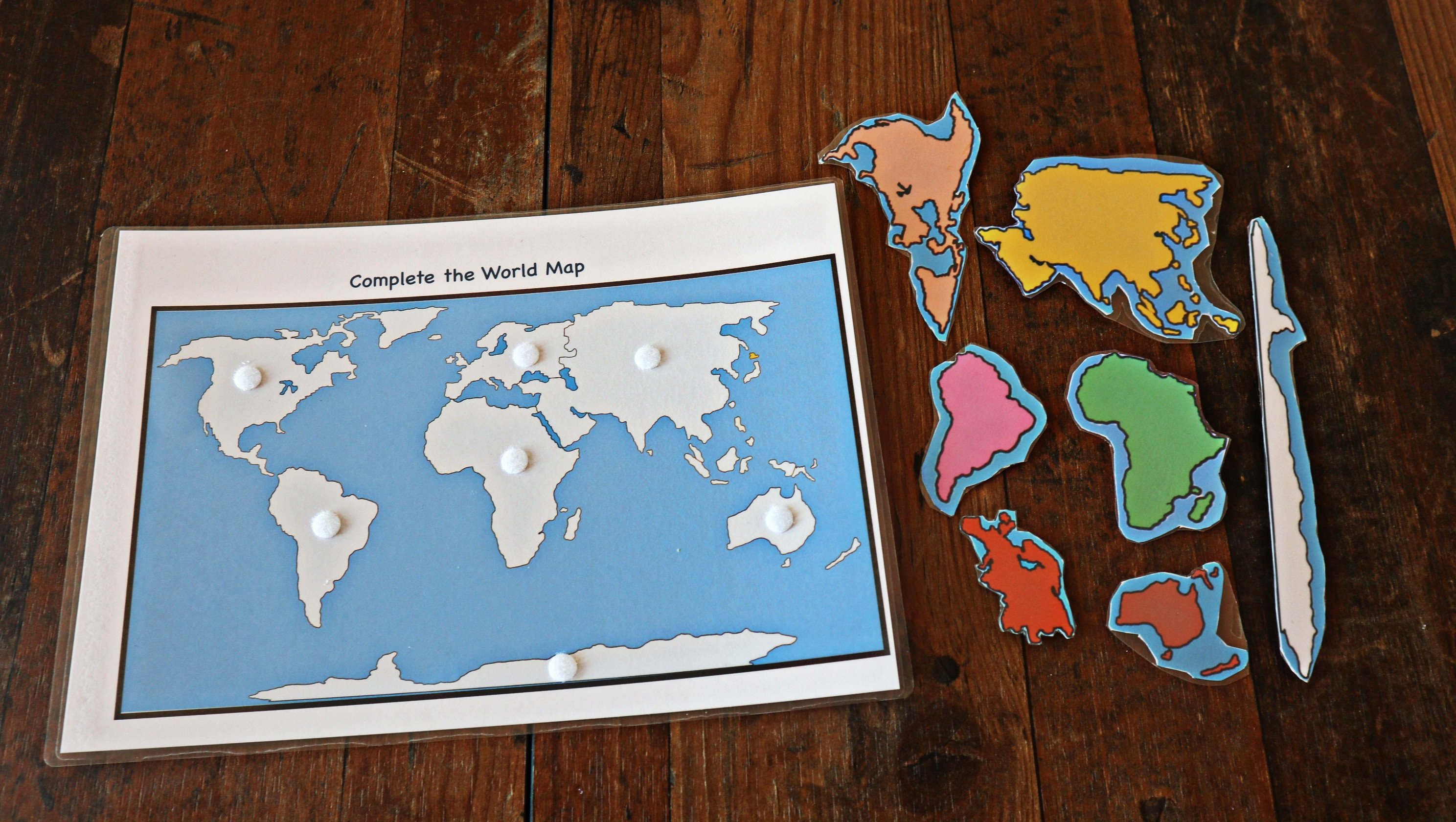 Continents Puzzle Printable, World Map Puzzle, 3 Part Cards Continents