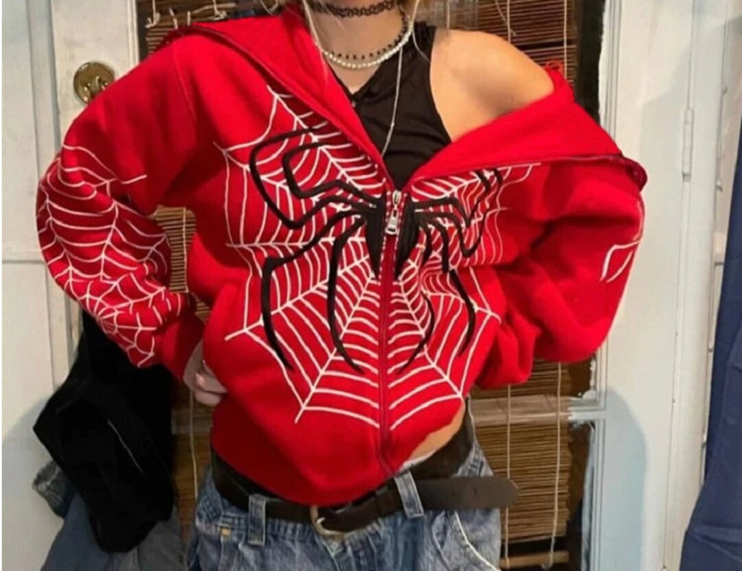 Y2k Red Spiderweb Zip up Jacket women's Jacket Men Etsy