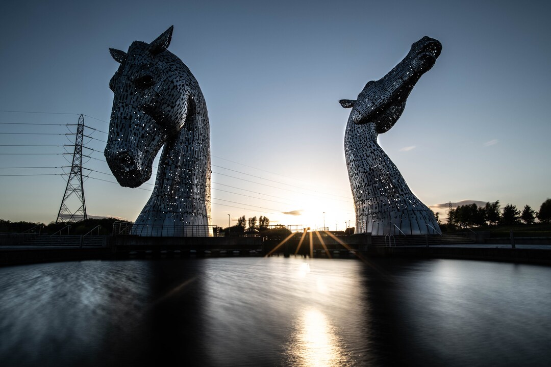 The Kelpies at Dusk, the Kelpies at Night, Kelpies Illuminated Statues