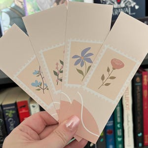 4 Pack Floral Stamp Bookmarks, Botanical Bookmark, Flower Bookmark, Reading Gift, Cute Bookmark, Trendy Bookmarks, Gift for Her, Book Lover