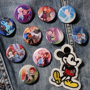 Disney&#39;s Frozen Button Pins, Cute Frozen Buttons, Disney Gift, Disney Merch, Backpack Pins, Frozen Party Favors, Frozen Birthday Party, Elsa