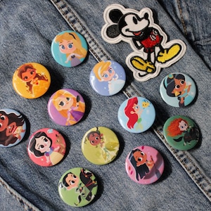 Niedliche Disney-Prinzessin-Button-Pins, Prinzessin-Buttons, Disney-Pins, Disney-Buttons, Disney-Merch, Rucksack-Pins, Disney-Prinzessinnen-Partygeschenke