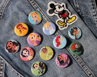 Cute Disney Princess Button Pins, Princess Buttons, Disney Pins, Disney Buttons, Disney Merch, Backpack Pins, Disney Princess Party Favors
