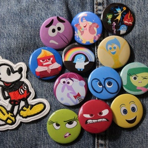 Disney Pixar&#39;s Inside Out Button Pins, Disney Buttons, Disney Gift, Disney Merch, Backpack Pin, Inside Out Party Favors, Inside Out Birthday
