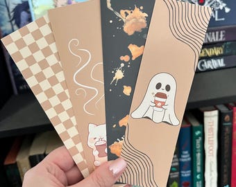4 Pack Coffee Themed Bookmarks, Ghost Coffee Bookmark, Cat Coffee Bookmark, Reading Gift, Cute Bookmarks, Trendy Bookmarks, Gift for Her
