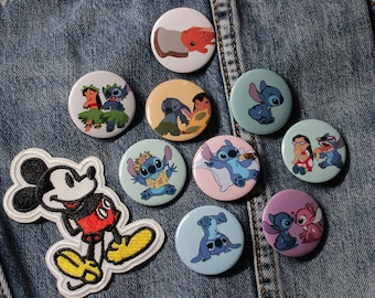 Disneys Lilo und Stitch Button Pins, Disney Buttons, Disney Geschenk, Disney Merch, Rucksack Pins, Disney Geburtstagsparty, Lilo und Stitch Party