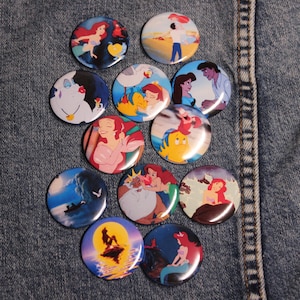 Disney&#39;s The Little Mermaid Button Pins, Disney Buttons, Disney Gift, Disney Merch, Backpack Pins, Disney Birthday Party, Ariel and Eric Pin
