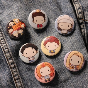 Cute Friends Button Pins, Friends Characters TV Show, Friends Gift, Backpack Pins, Friends Pins, Friends Party Favors, Ross and Rachel Pins