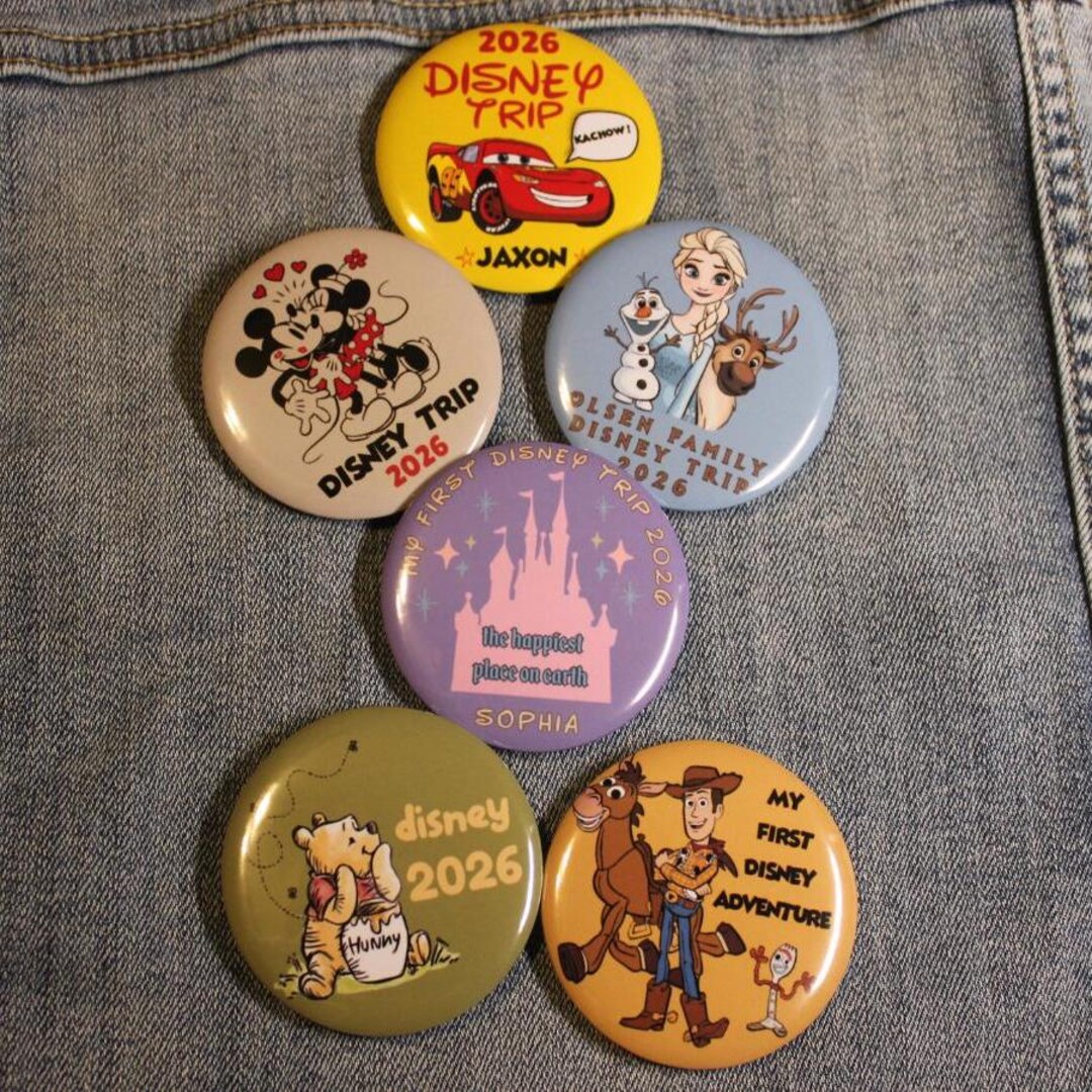 Personalized Disney Trip Button Pin, Custom Disney Character Badges ...