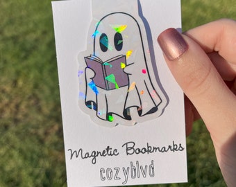 Magnetic Bookmarks, Halloween Bookmarks, Ghost Bookmarks, Reading, Coffee, Holographic Bookmarks, Sparkly Bookmarks, Fall Bookmarks, Gifts