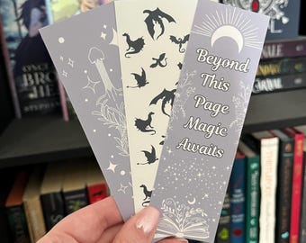 3 Pack Fantasy Themed Bookmarks, Dragon Bookmark, Magic Sword Bookmark, Reading Gift, Cute Bookmarks, Trendy Bookmarks, Gift for Her, Purple