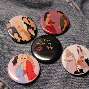 Gossip Girl Button Pins, Gossip Girl Gifts, Gossip Girl Merch, Backpack Pins, Blaire and Chad Pin, Gossip Girl Birthday Party, Party Favors