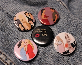 Gossip Girl Button Pins, Gossip Girl Gifts, Gossip Girl Merch, Backpack Pins, Blaire and Chad Pin, Gossip Girl Birthday Party, Party Favors