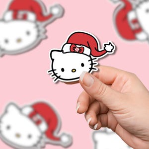 Christmas HelloKitty Sticker, Kawaii Cat Sticker, Kitty Holiday Sticker, Hello Santa Hat Kitty Sticker, Waterproof Sticker, Cute Christmas