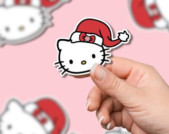 Christmas HelloKitty Sticker, Kawaii Cat Sticker, Kitty Holiday Sticker, Hello Santa Hat Kitty Sticker, Waterproof Sticker, Cute Christmas