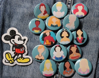 Minimalist Disney Princess Button Pins, Princess Buttons, Disney Gift, Disney Merch, Backpack Pins, Disney Princess Party Favors, Disney Pin