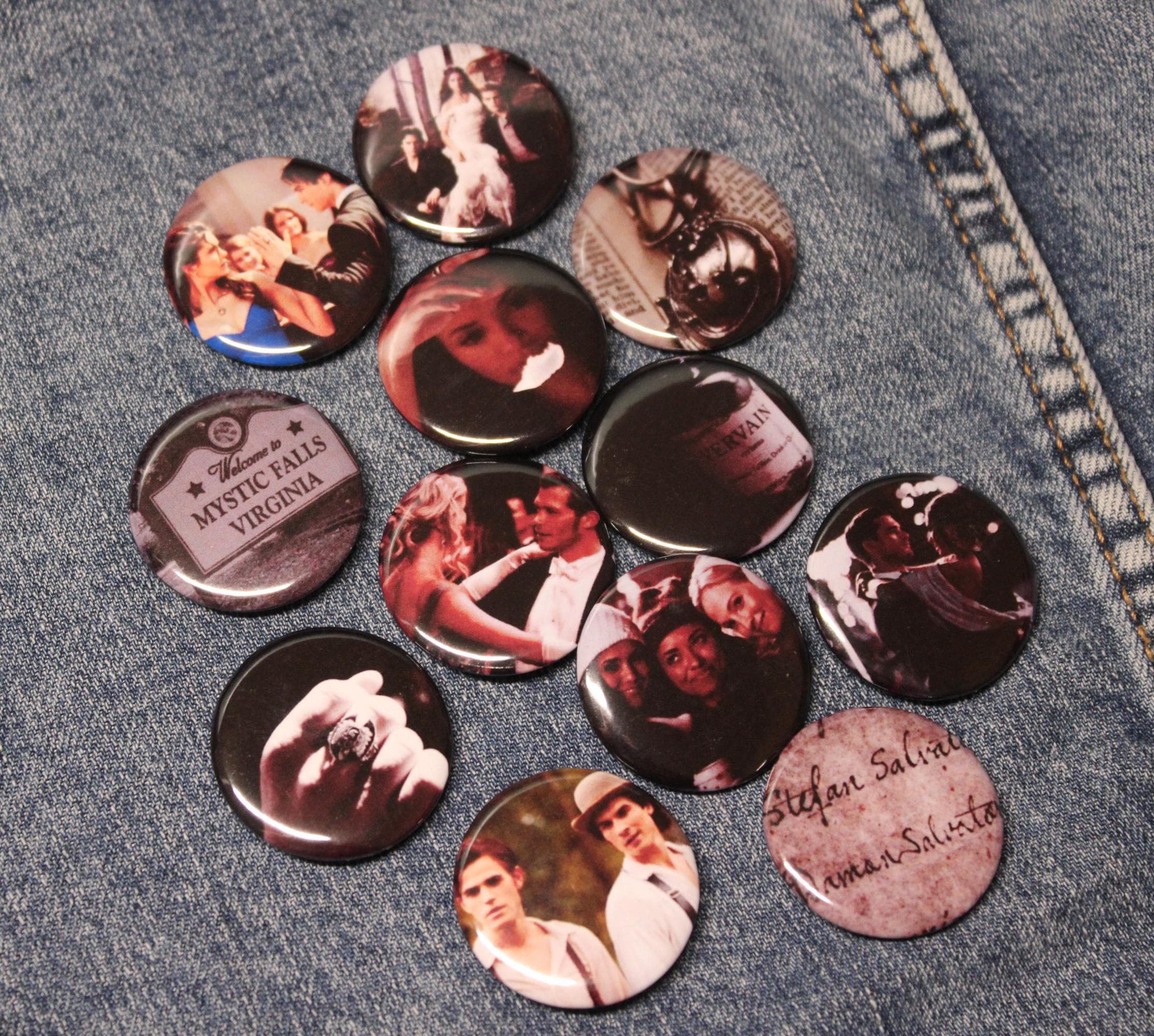 The Vampire Diaries Button Pins, TVD Pins, The Vampire Diaries, The Vampire Diaries Gift, Backpack Pins, TVD Merch, The Vampire Diaries Show
