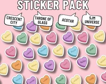 SJM Book Character Sticker Packs, Mini Book Conversation Hearts, Throne of Glass Stickers, ACOTAR Stickers, Crescent City Stickers, Kindle