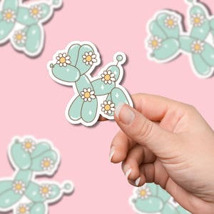 Adesivo de balão de cachorro, adesivo de margarida, adesivo retrô dos anos 70, adesivo fofo, adesivo kawaii, adesivo à prova d'água, adesivo feminino, presente para amantes de animais de estimação