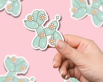 Dog Balloon Sticker, Daisy Sticker, Retro 70s Sticker, Cute Sticker, Kawaii Sticker, Waterproof Sticker, Girly Sticker, Pet Lover Gift