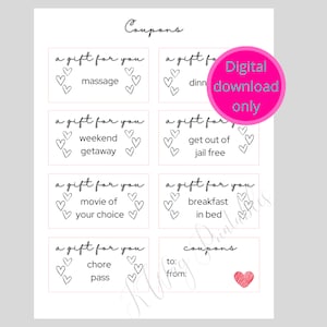 DIY Gutscheinbuch, Gutscheingeschenk, selbstgemachtes Geschenk, Liebesgutscheine, Erstellen Sie Ihr eigenes Gutscheinbuch, digitaler Download, fertig zum Schneiden von Gutscheinen, Jubiläum