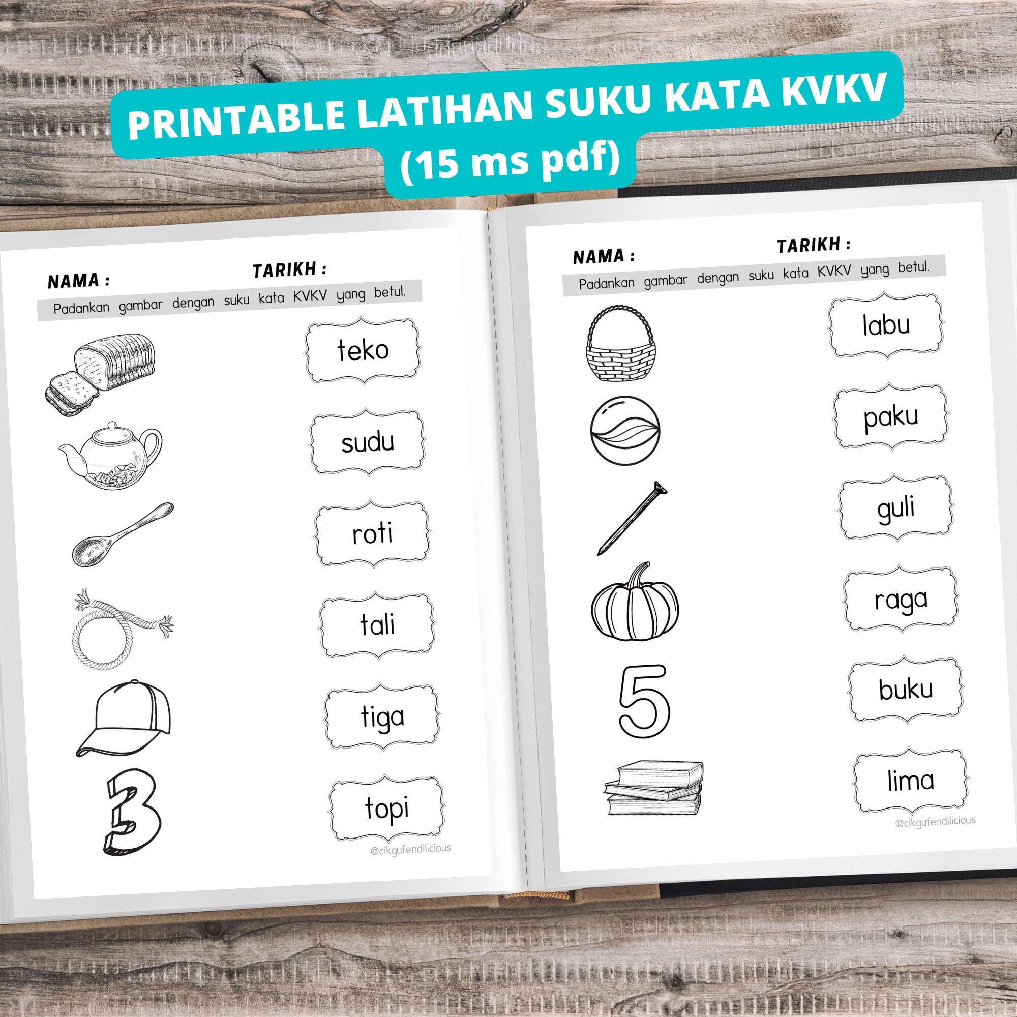 Printable Latihan Suku Kata Kvkv Bahasa Melayu Prasekolah Etsy