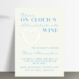 On Cloud 9 Wine Bridal Shower Party Bachelorette Cloud Nine Invitation