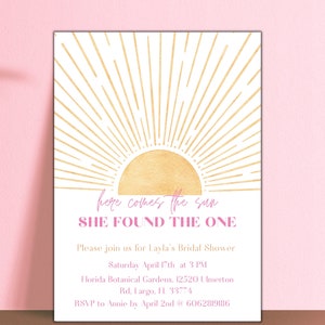 Here Comes The Sun, She Found The One Bridal Shower Engagement Party Invitation Template Summer Printable Invite