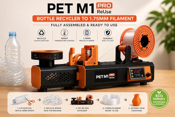 Plastic Bottle to 3D Filament Machine   Pre-Assembled & Ready to Use | PETmachine Recycler