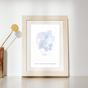 Aangepaste huisdier tekening blauwe aquarel (digitaal bestand) | Gepersonaliseerde cadeau | Kat- en hondportret | Lijntekeningen