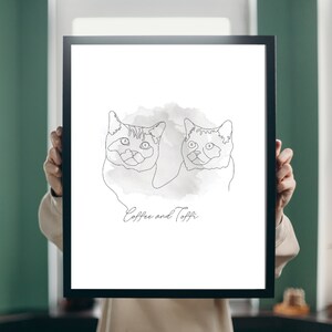 Minimalistische huisdiertekening (digitaal bestand) grijze aquarel | Aangepast dierenportret | Cadeau hondenliefhebber | Kattenkunst