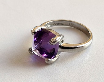 Royal Purple color Natural Amethyst Sugar loaf Ring, Valentine's day Gift, Amethyst Sugar stack Ring, 925 Sterling Silver Handmade Ring