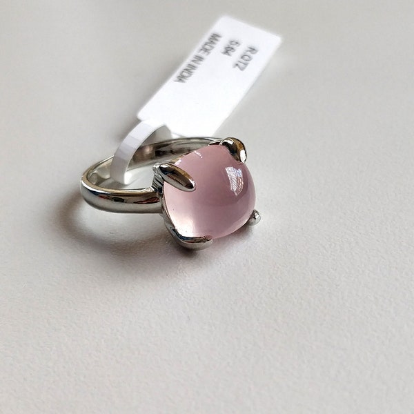 Bague en quartz rose avec pile de sucre, bague en argent sterling avec quartz rose, bague en argent faite main, bague cabochon carré rose, bague en quartz rose avec pierres précieuses