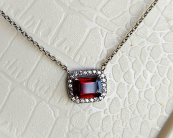 Natural Red Garnet Necklace, Garnet Pendant With Silver Chain, Christmas day Gift, sterling silver handmade pendant, Red gemstone Necklace