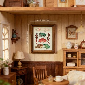 Mini Wooden Frame Vintage Frog Salamander Print Dollhouse Decor