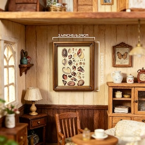 Handgemaakte miniatuur schelpafdruk: vintage wereldkaart fotolijst, minischilderij, cadeau, kleine lijst.