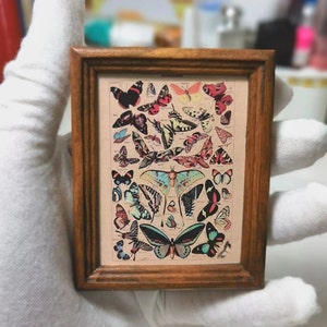mini painting【Butterfly series NO.2】Miniature painting,small painting, mini world map,handmade vintage photo frame,mini photo frame