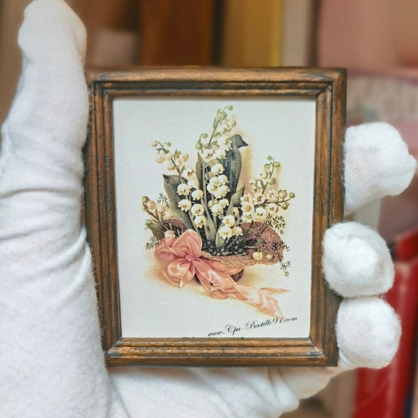 mini painting【Lily of the Valley series NO.1】Miniature painting,small painting, mini world map,handmade vintage photo frame,mini photo frame